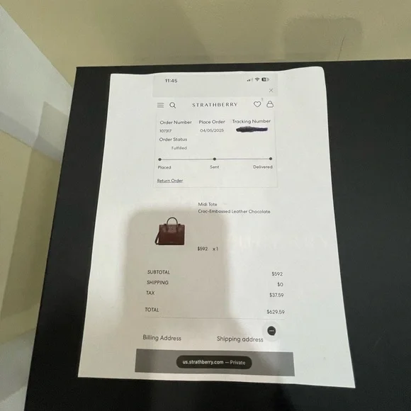 Strathberry Chocolate Croc-Embossed Satchel - Picture 9 of 11